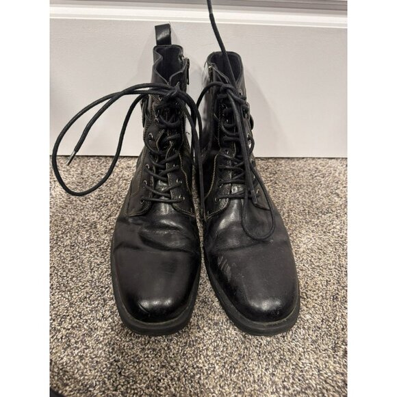 Ashton Grey Black Leather Lace Up Buckle Boots Size 10 - Picture 2 of 8